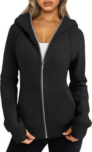 Vista 68 de Trendy Queen Sudaderas con capucha y cremallera para mujer, chaquetas de vellón, talla extragrande, moda de otoño e invierno