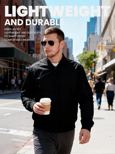 Vista 7 de Chaqueta bomber ligera para hombre, cortavientos, resistente al agua y transpirable con 4 bolsillos