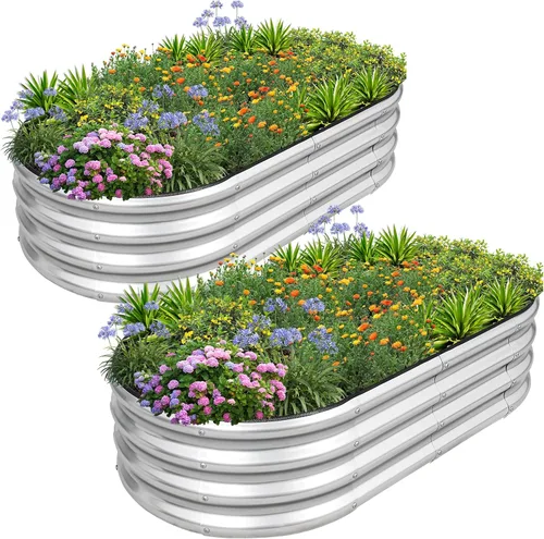 Vista 17 de 1MORE Cama de jardín elevada galvanizada: jardineras para exteriores, camas elevadas para jardinería, kit de cama de jardín de metal de 4 x 2 x 1