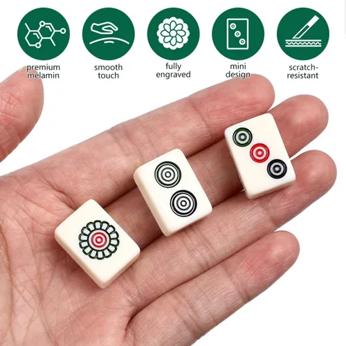Vista 3 de Mini juego chino Mahjong - Juego de viaje tradicional de 144 piezas con 2