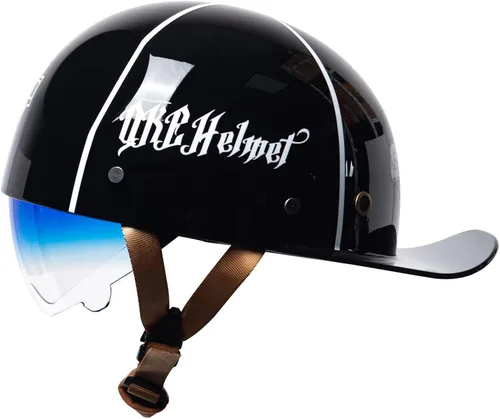 Vista 7 de Gorra de béisbol con casco de motocicleta medio, casco de moto con cara abierta de estilo vintage para adultos, hombres y mujeres, para crucero