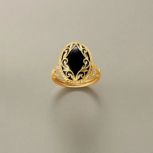 Vista 5 de Ross-Simons Black Onyx Scrollwork Ring in 14kt Yellow Gold