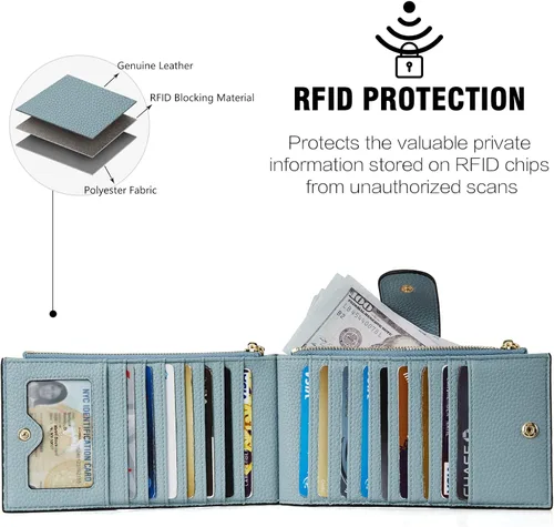 Vista 4 de BOSTANTEN Carteras de cuero para mujer, con bloqueo RFID, delgado, tarjetero con bolsillo con cremallera