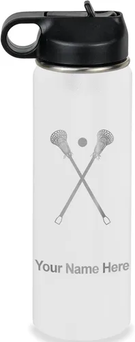Vista 71 de LaserGram Botella de agua personalizada, palitos de lacrosse, acero inoxidable de doble pared aislada al vacío con popote superior, regalo grabado