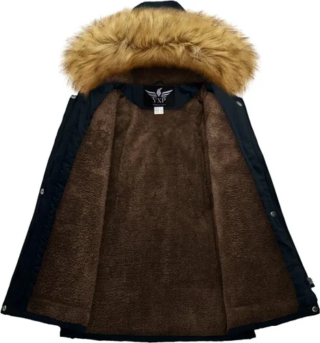 Vista 2 de YXP - Chaqueta de invierno tipo parka militar con capucha de piel, de algodón y cálido vellón para mujer
