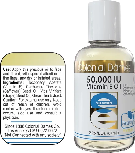 Vista 3 de Colonial Dames Mezcla de aceite de vitamina E de alta potencia de 50,000 UI - es un aceite antioxidante ideal para terapia de la piel para todo
