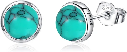 Vista 16 de Larimar/Aguamarina/Lapislázuli/Ágata de Musgo/Amatista/Turquesa/Ónix/Ojo de Tigre/Piedra de Luna/Labradorita/Cuarzo Rosa Aretes de Botón de Plata