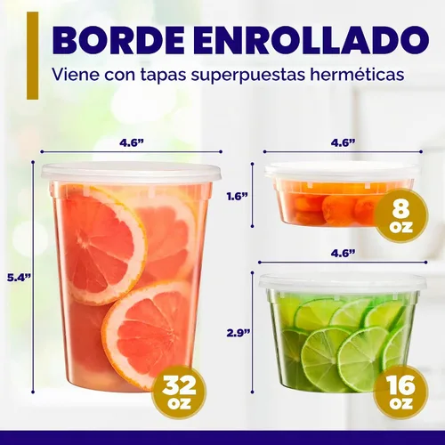 Vista 4 de Recipientes de almacenamiento de plástico con tapas [24 juegos] de 8 onzas – Contenedores de alimentos reutilizables para el hogar y los negocios