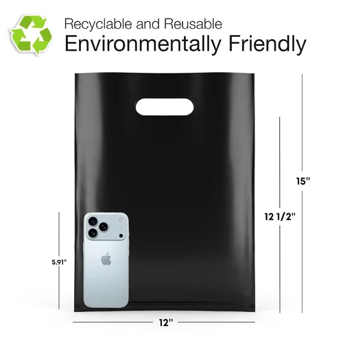 Vista 3 de Choice Marts 100 bolsas de plástico negras con asas – 12 x 15 pulgadas, bolsas de venta al por menor negras brillantes de 2 mil de grosor adecuadas