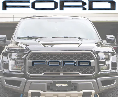 Vista 11 de Superposiciones de letras de rejilla frontal, compatibles con Raptor 2015-2020