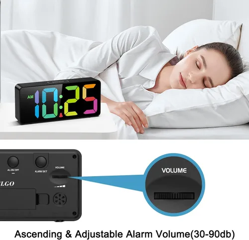 Vista 4 de Welgo Reloj despertador de número grande de 7.5 pulgadas para personas mayores y niños, 0-100% brillo y volumen ajustables, puerto de carga USB