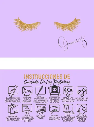 Vista 9 de Paquete de 100 tarjetas de cuidado posterior de extensiones de pestañas inglesas con nota de agradecimiento, tamaño 3.5 x 2 pulgadas, tarjetas