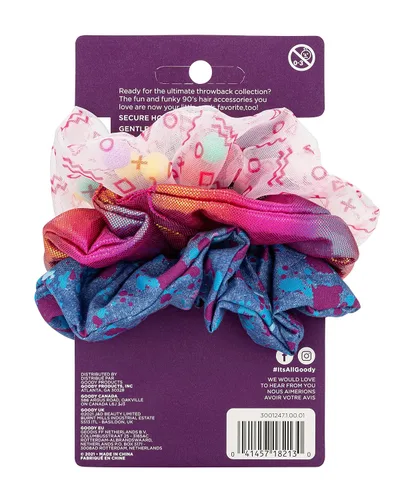 Vista 3 de Goody Kids Nostalgia Scrunchies - 3 unidades, rosa surtido - Accesorios para el cabello sin dolor para hombres, mujeres, niños y niñas para peinar