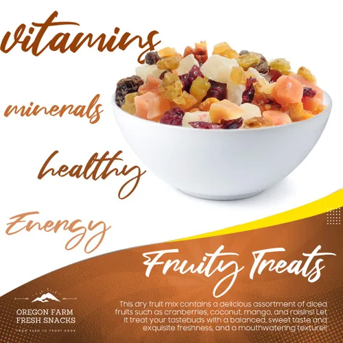 Vista 4 de Oregon Farm Fresh Snacks Mezcla de frutas secas – Mezcla de aperitivos con arándanos secos, coco, mango y pasas – Snacks saludables para adultos