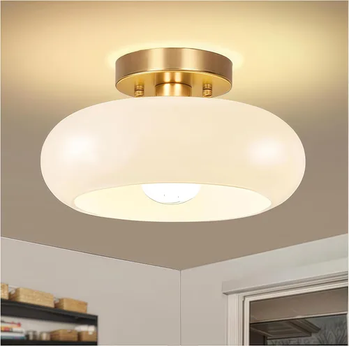 Vista 12 de Lámpara de techo semiempotrada, lámpara de techo moderna de mediados de siglo de 11 pulgadas, accesorio de iluminación de pasillo con pantalla
