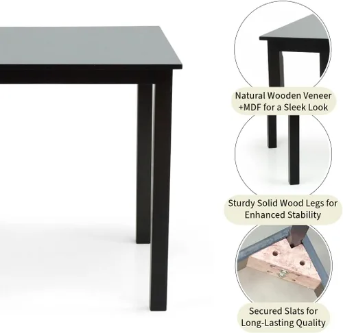 Vista 7 de Juego de cocina de comedor de 3 piezas, mesa cuadrada y 2 sillas cálidas en acabado negro espresso