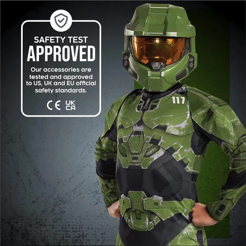 Vista 5 de Disguise Halo Infinite Master Chief - Disfraz de personaje inspirado en videojuegos, tamaño pequeño, talla S (4-6), color verde y negro