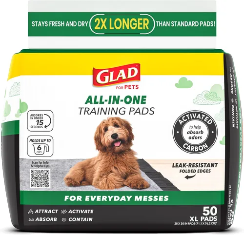 Vista 13 de Glad Almohadillas para cachorros de carbón negro para mascotas, almohadillas desechables súper absorbentes para orina de perro, almohadillas