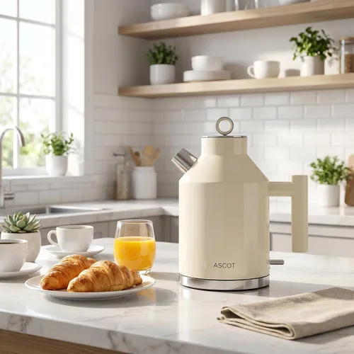 Vista 6 de ASCOT Hervidor eléctrico, interior de acero inoxidable de 1,5 L, sin plástico, 1500 W de ebullición rápida, diseño retro, apagado automático