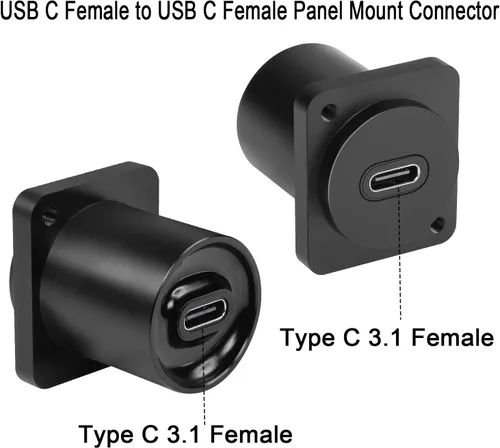 Vista 2 de QIANRENON Adaptador de montaje en panel USB-C a USB-C de 10 Gbps, conector recto tipo C 3.1 hembra a hembra, carga de 100 W, carcasa de aleación