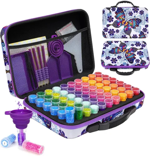 Vista 10 de FUNDAFUL Contenedores de almacenamiento de pintura de diamante, 60 ranuras para accesorios y herramientas de arte de diamante, organizador de arte