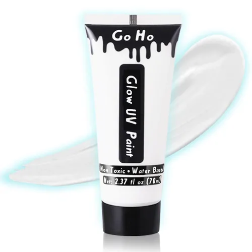 Vista 9 de Go Ho Pintura corporal azul neón lavable (2.37 onzas, 2.4 fl oz), pintura facial neón con luz negra UV, pintura facial azul fluorescente a base