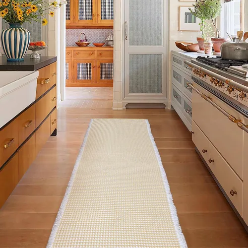 Vista 2 de ZALL - Tapete de baño de punto gofre beige, súper absorbente, antideslizante, largo, color crema, 24 x 72 pulgadas, lavable a máquina, ultra suave