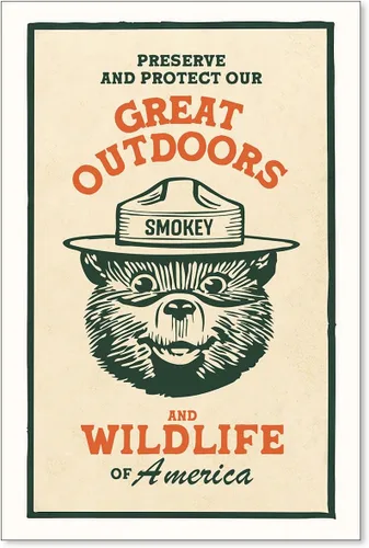 Vista 17 de Lienzo decorativo para pared con diseño de oso para niños, diseño de animales salvajes, conservación de la naturaleza, estilo retro, beige, cabaña
