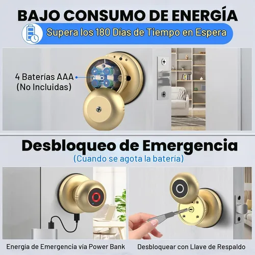 Vista 7 de eLinkSmart Cerradura de puerta de huella dactilar, perilla inteligente de puerta de bola con llave sin llave para puerta de entrada para dormitorio