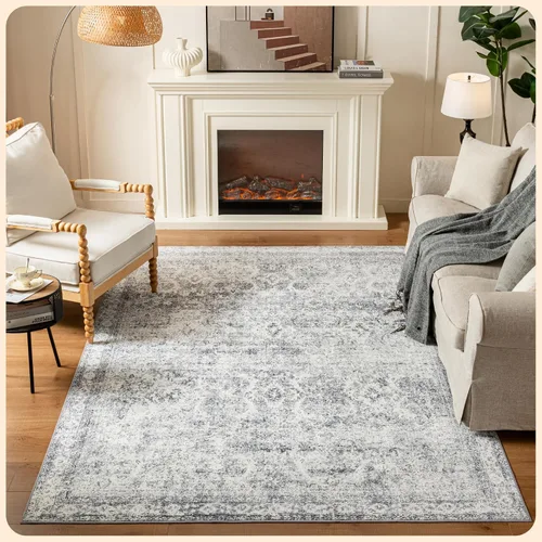 Vista 303 de Istana Alfombra larga antideslizante de 2.5 x 8 para el hogar, para pasillo y cocina, lavable, sedosa y suave al tacto, elegante, color azul y marfil