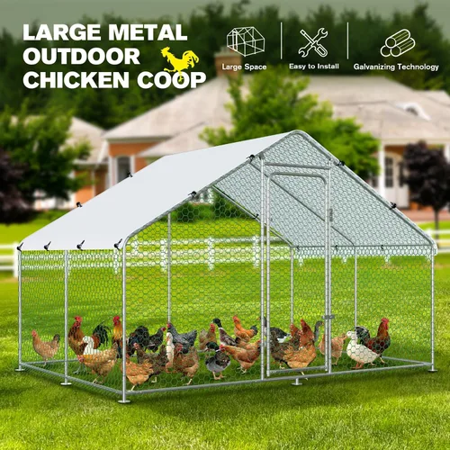 Vista 3 de Gallinero grande de metal con cubierta impermeable, para exteriores, patio trasero, granja, anti-UV, jaula en forma de espuela para aves, patos