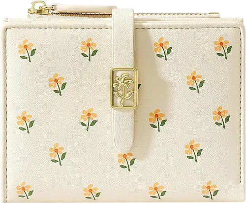 Vista 8 de YINHEXI Cartera para mujer, compacta y pequeña con bloqueo RFID, de cuero PU, plegable, con tarjetero, monedero mini con bolsillo para monedas