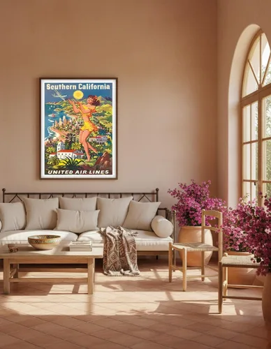 Vista 5 de Southern California - United Air Lines - Vintage Airline Travel Poster by Joseph Fehér c.1950 - Master Art Print (Unframed) 6in x 9in
