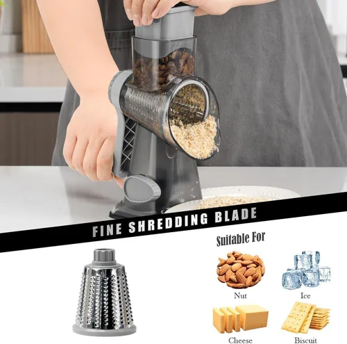 Vista 4 de Badelite Rallador de Queso con Manivela Giratoria Rallador de Queso de Acero Inoxidable Rebanadora de Verduras Rallador para Cocina 3 Cuchillas
