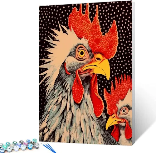 Vista 12 de Tucocoo Bumbers - Pintura de animales de granja para adultos, pintura acrílica por números, pintura acrílica, lienzo, decoración de cocina, gallo