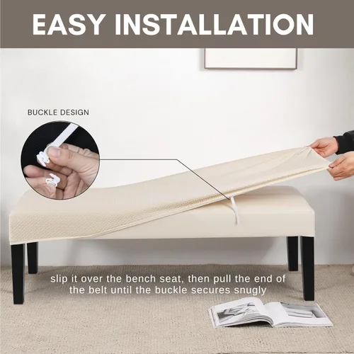 Vista 3 de SearchI Funda elástica para banco de comedor, lavable y duradera, fundas de asiento rectangulares para comedor, sala de estar, cocina (rejilla beige)