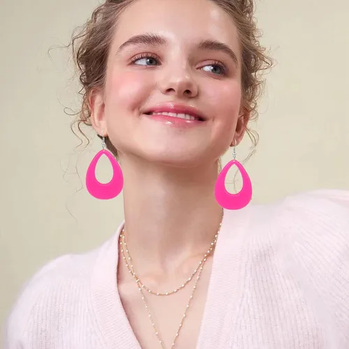 Vista 3 de KaFu Aretes de neón de los años 70 y 80, aretes geométricos ovalados de resina de neón, aretes colgantes de acrílico retro para mujeres y niñas