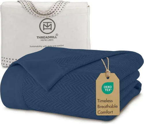 Vista 18 de Threadmill - Mantas de algodón de lujo para cama tamaño individual Manta 100% algodón para todas las estaciones para cama individual Manta