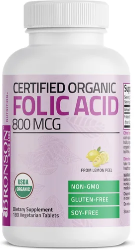 Vista 3 de Bronson ácido fólico orgánico, con certificado USDA y Vegetariano, La mejor vitamina prenatal, 1