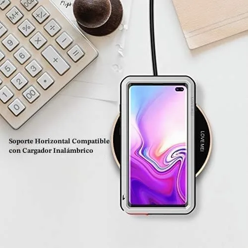 Vista 5 de LOVE MEI Funda militar resistente para Samsung Galaxy S10 Plus, con protector de pantalla de vidrio templado, a prueba de golpes, a prueba de polvo