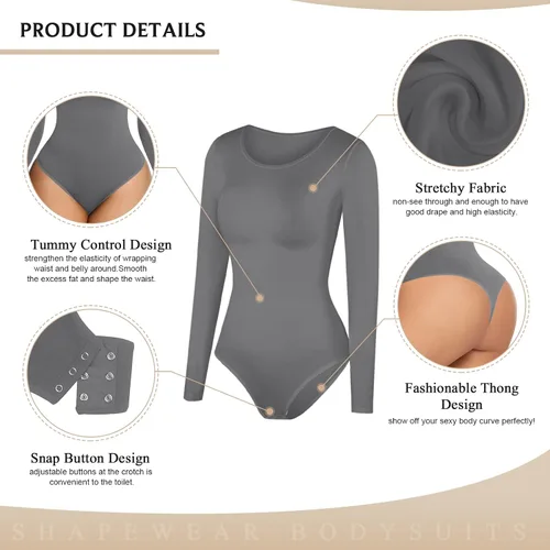 Vista 4 de FeelinGirl Body con control de abdomen para mujer, de manga larga, moldeador, tanga