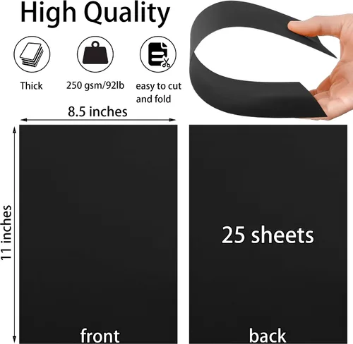 Vista 2 de 25 hojas de papel de cartulina negro 8.5'' x 11'', 250 g/m²/92 lb papel grueso para álbum de recortes, invitaciones, impresión y tarjetas DIY