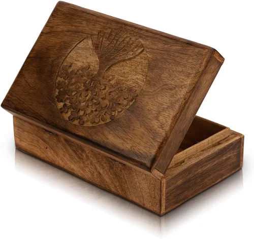 Vista 3 de Gran regalo de cumpleaños, caja de joyería decorativa de madera hecha a mano, organizador de joyas tallado en árbol de la vida, caja de recuerdos