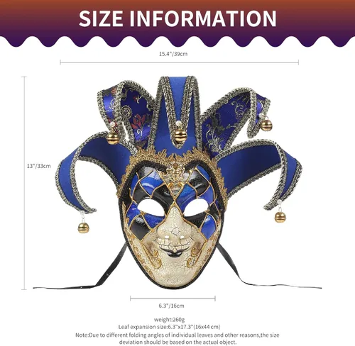 Vista 3 de BLEVET Máscara de mascarada para hombres y mujeres, veneciana veneciana de cara completa, máscara de Mardi Gras, fiesta de Halloween, talla única