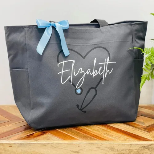 Vista 2 de Up2ournecksinfabric LLC Personalized Large Nurse Tote Bag, Custom Gift for Nurse,Customized Tote Bag, Graduation Gift
