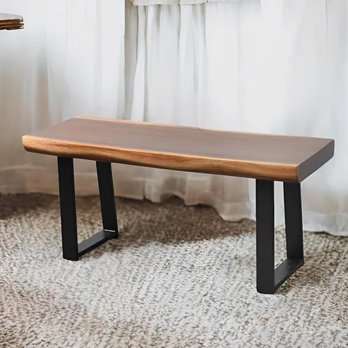 Vista 12 de Banco rectangular de madera natural, taburetes de entrada de madera maciza de 20 x 13 x 18 pulgadas de alto, mesa auxiliar rústica con borde vivo