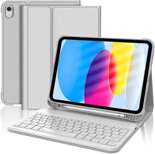 Vista 10 de KVAGO Funda para iPad (A16) de 11ª y 10ª generación con teclado, teclado desmontable inalámbrico retroiluminado de 7 colores, funda de teclado folio