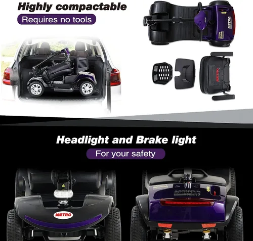 Vista 6 de Metro Mobility Patinete eléctrico de 4 ruedas para adultos, 300 libras de capacidad, scooters motorizados de movilidad para personas mayores