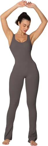 Vista 6 de Sunzel Body sin mangas para mujer, sin costuras, acanalado, con leggings acampanados fruncidos en los glúteos, almohadilla integrada y cuello