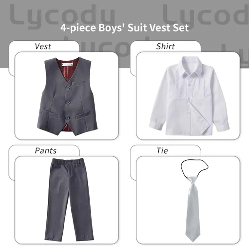 Vista 44 de Conjunto de chaleco para niños, trajes formales, trajes de boda, ropa de vestir
